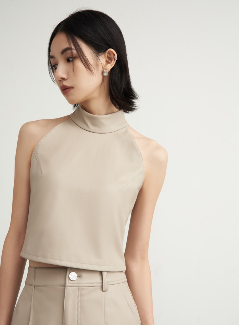 個性皮革削肩BRA背心上衣